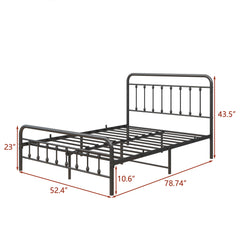 Full Metal Platform Bed Frame with Headboard, Black