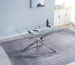 Modern Glass Dining Table with Chrome Stainless Steel Base
