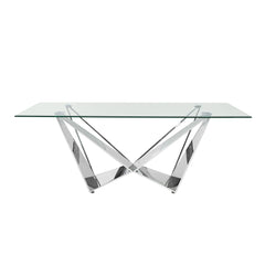 78" Clear Glass Dining Table with Polished Steel Base
