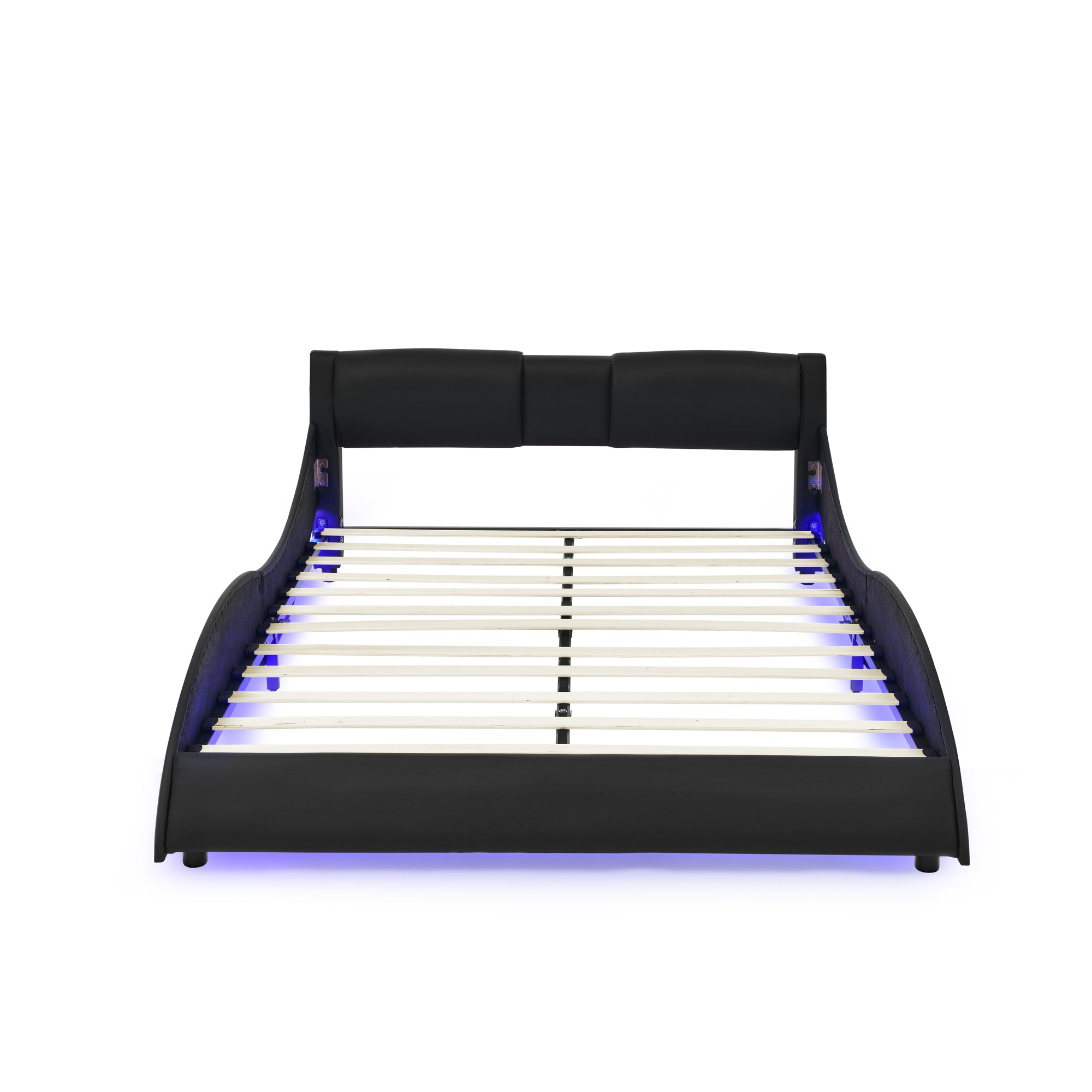Queen Led Bed Frame Modern Faux Leather Upholstered Platform Bed Frame with RGB LED Lights and Headboard Wave Like Curve Low Profile Bed Frame,Wood Slats Support,Easy Assembly, Black Queen Led Bed Frame Modern Faux Leather Upholstered Platform Bed Frame with RGB LED Lights and Headboard Wave Like Curve Low Profile Bed Frame,Wood Slats Support,Easy Assembly, Black