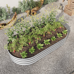 Large Oval Metal Raised Garden Bed, Outdoor Planter for Vegetables - Silver