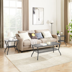 Modern 3-Piece Coffee Table Set, Black Retro Design for Living Room