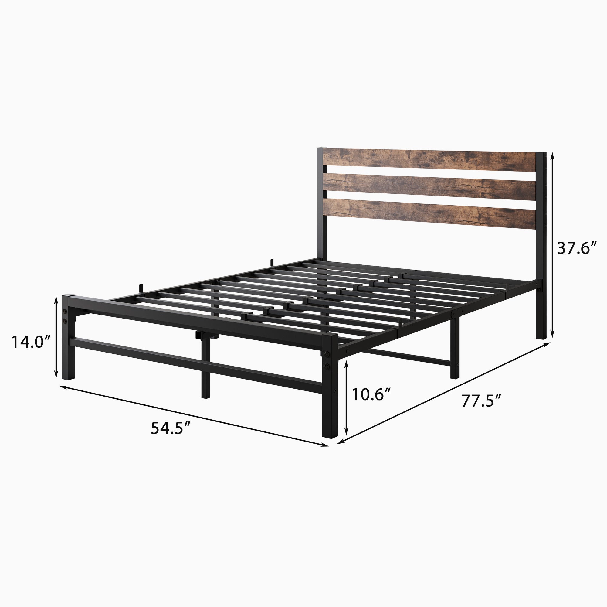 Full Platform Bed Frame, Rustic Wood Headboard, Brown Full Platform Bed Frame, Rustic Wood Headboard, Brown