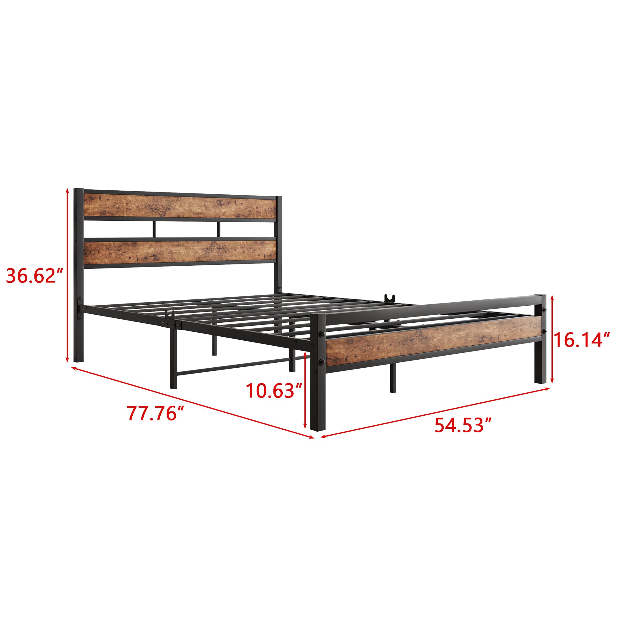 Full Platform Bed Frame, Rustic Wood Headboard, No Box Spring Full Platform Bed Frame, Rustic Wood Headboard, No Box Spring