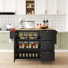 45.4" Black Rolling Kitchen Cart with Drop Leaf & Storage