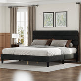 King Bed Frame with Headboard, Sturdy Platform, Dark Grey