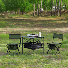 3-Piece Folding Table Chairs Set Patio Garden for Camping, BBQ & Backyard - Black/Green