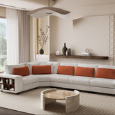 Modular L-Shaped Sofa with Wooden Frame & Armrest Locker, Beige