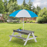 3-in-1 Kids' Wooden Picnic Table with Umbrella – Sand & Water Play Table