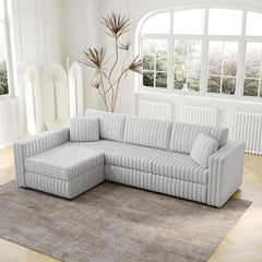 106.3" L-shaped Sofa - Soft Rabbit Plush 4-Seater Design for Bedroom & Living Room, Light Gray