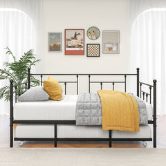 Metal Daybed Frame with Trundle, Twin Size, Black