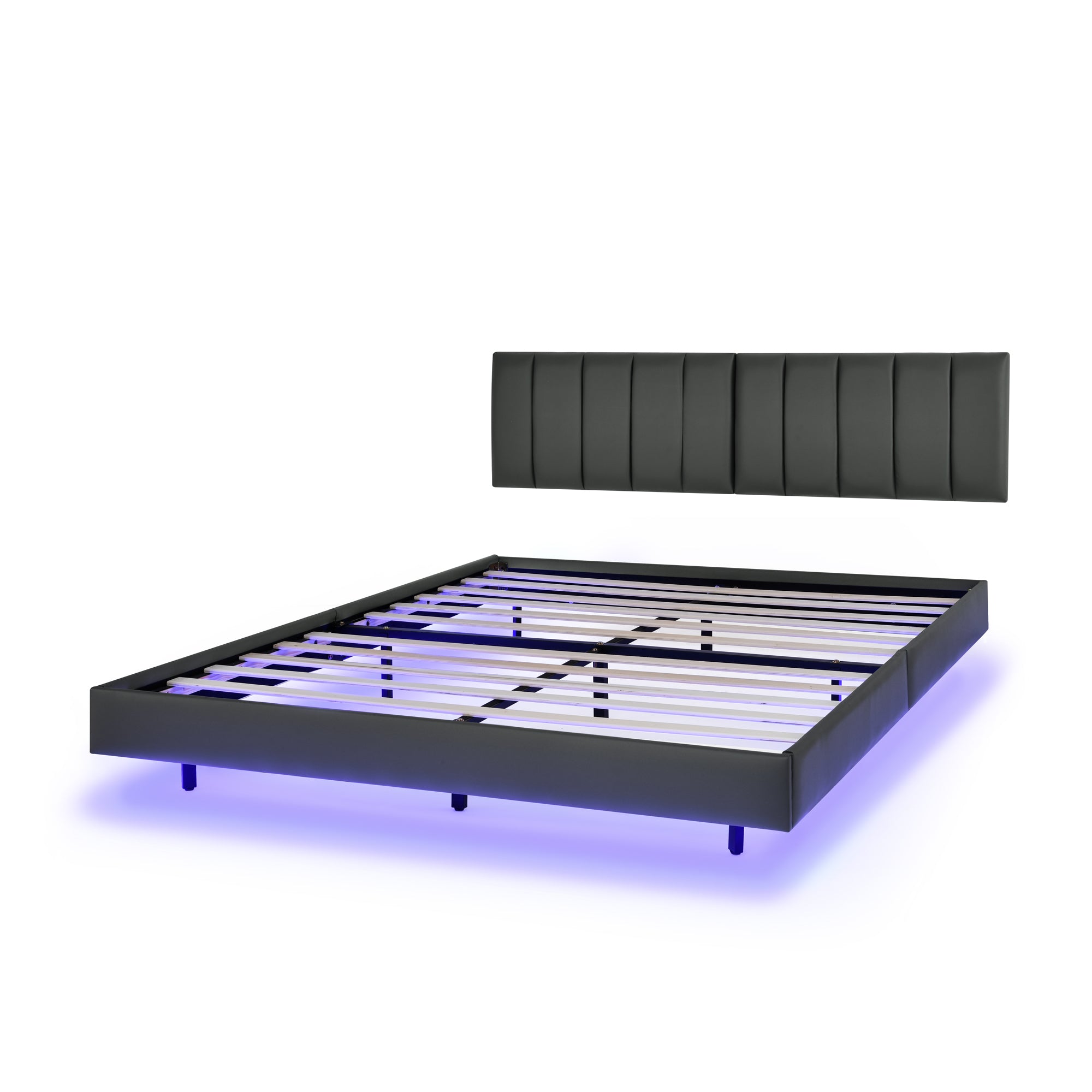 Queen Floating Bed Frame with LED Lights and Wall Mounted Headboard Modern Low Profile Led Platform Bed Frame Queen Size Faux Leather Upholstered Platform Bed Frame,No Box Spring Needed,Grey Queen Floating Bed Frame with LED Lights and Wall Mounted Headboard Modern Low Profile Led Platform Bed Frame Queen Size Faux Leather Upholstered Platform Bed Frame,No Box Spring Needed,Grey