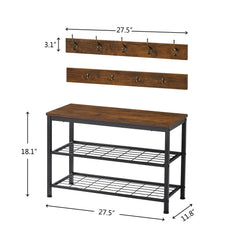 Entryway Coat Rack Bench with Shoe Storage & Coat Hooks