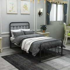 Twin Metal Platform Bed Frame with Headboard - Black