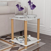 2-Piece White+Oak Side Table , 2-Tier Space End Table ,Modern Night Stand, Sofa table, Side Table with Storage Shelve