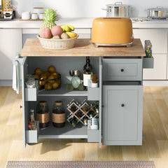 Rolling Kitchen Island with Drop Leaf & Storage, Grey Blue