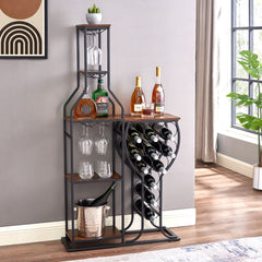 11-Bottle Wine Rack with Glass Holder, 5-Tier Bar Shelf