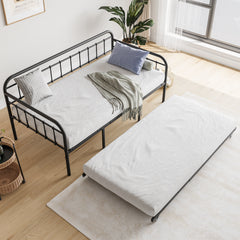 Twin Daybed Frame with Trundle, Heavy Duty Steel, Black