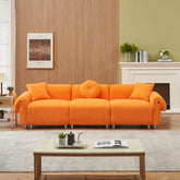 112 inch orange teddy velvet fabric, with 3 pillows, three sofa can be placed in the living room and other scenes Orange teddy velvet fabric, with 3 pillows, three sofa can be placed in the living roo