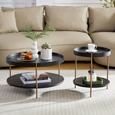 2-Tier Nesting Coffee Table Set, Modern Round Side Tables for Living Room, Black MDF