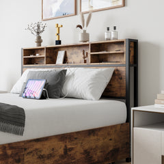 Queen Bed Frame with Storage Headboard & 4 Drawers