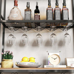 Industrial Wine Rack Table, 3-Tier Liquor Storage with Shelves