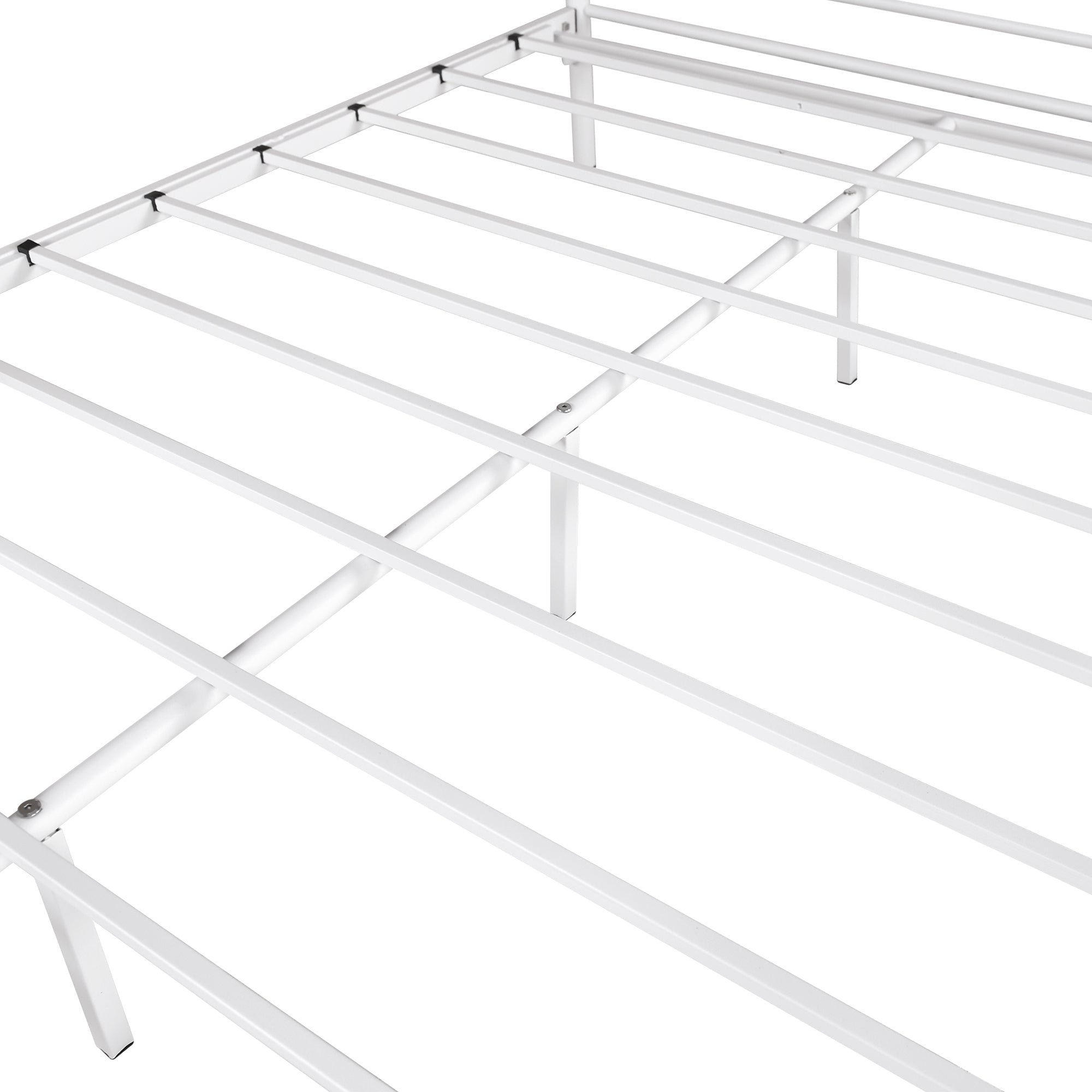 Twin-Over-Full Metal Bunk Bed with Guardrail, White Twin-Over-Full Metal Bunk Bed with Guardrail, White