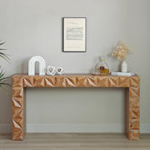 Modern Geometric Wooden Console Table – Dark Brown Finish with Handcrafted 3D Design