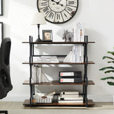 4-Tier Rustic Wood & Metal Bookshelf, Industrial Style