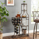 11-Bottle Wine Rack with Glass Holder & Storage Shelves, Grey