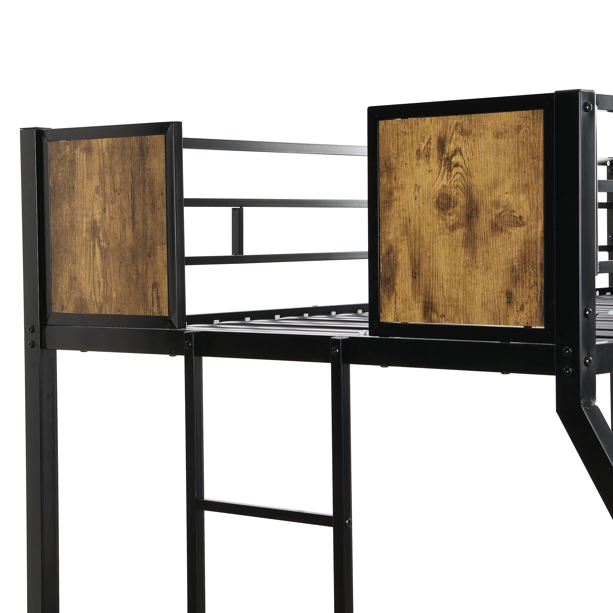 Twin Over FULL  Metal Bunk Bed  with Trundle  2 - Side Ladder and Full-Length Guardrail, No Box Spring Needed, Large Under Bed Storage, Easy Assemble , Black &  Brown Twin Over FULL  Metal Bunk Bed  with Trundle  2 - Side Ladder and Full-Length Guardrail, No Box Spring Needed, Large Under Bed Storage, Easy Assemble , Black &  Brown