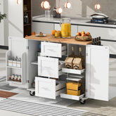 K&K Rolling Kitchen Island with Storage, 3 Drawer, 2 Slide-Out Shelf and Internal Storage Rack, White