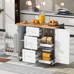K&K Rolling Kitchen Island with Storage, 3 Drawer, 2 Slide-Out Shelf and Internal Storage Rack, White