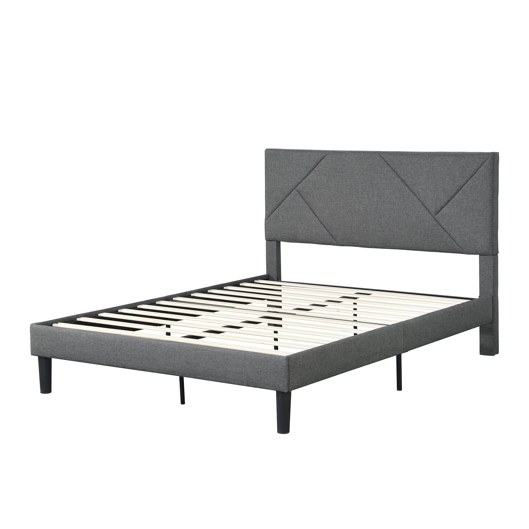 Queen Size Upholstered Platform Bed Frame ,Wood Slat Support, Easy Assembly,Grey Queen Size Upholstered Platform Bed Frame ,Wood Slat Support, Easy Assembly,Grey