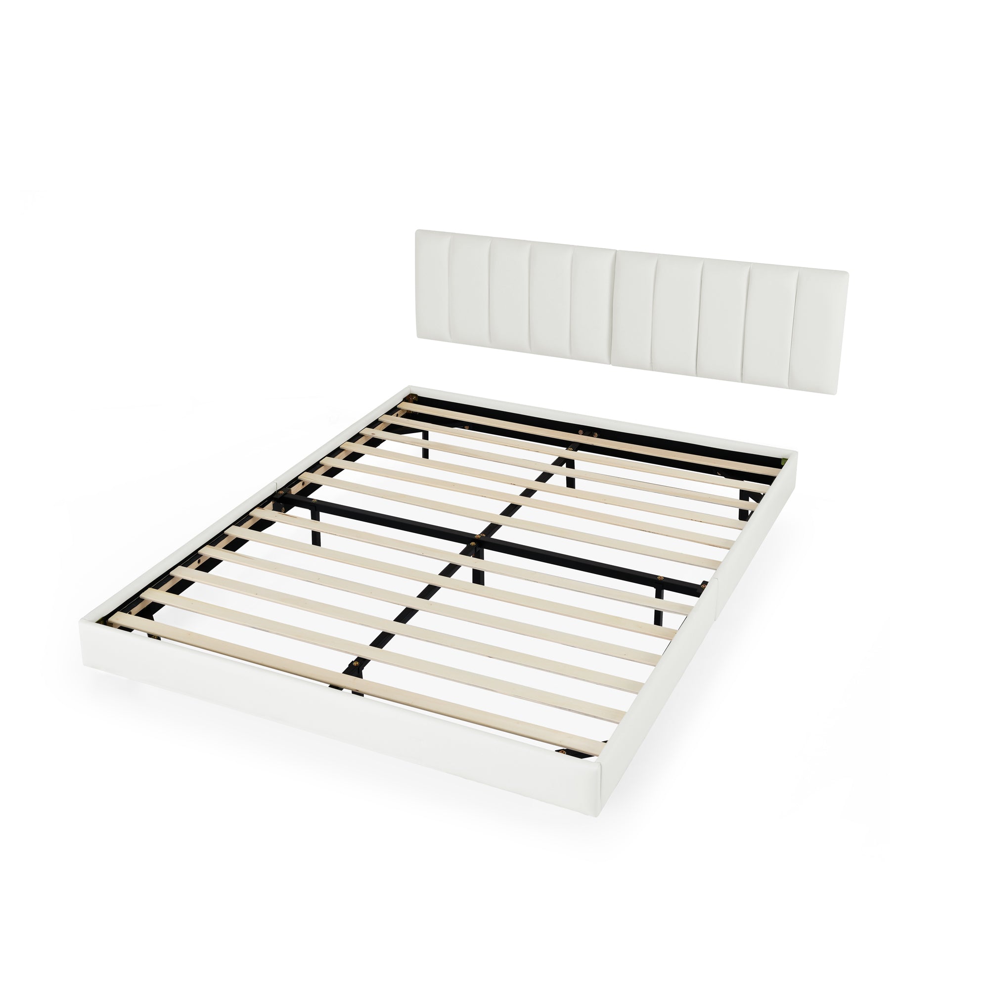 Queen Floating Bed Frame with Wall Mounted Headboard Modern Low Profile Platform Bed Frame Queen Size Faux Leather Upholstered Platform Bed Frame,No Box Spring Needed,White Queen Floating Bed Frame with Wall Mounted Headboard Modern Low Profile Platform Bed Frame Queen Size Faux Leather Upholstered Platform Bed Frame,No Box Spring Needed,White