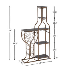 11-Bottle Wine Rack with Glass Holder & Storage Shelves, Grey