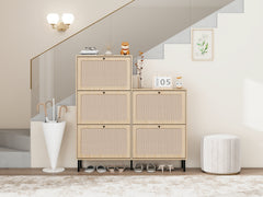 Rattan 5 Door Shoe Rack, Freestanding Modern Shoe Storage Cabinet, for Entryway