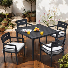 Outdoor Dining Table - 40"x40" Square Patio Aluminum with Tapered Feet & Umbrella Hole, Ember Black