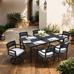 Outdoor Patio Aluminum Dining Table 40"x70" with Tapered Feet & Umbrella Hole, Ember Black