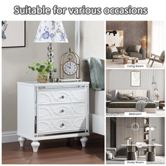 Modern Nightstands with two drawers and one hidden drawer for Living Room,Bedroom, White