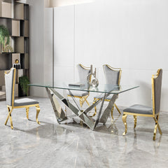 78" Clear Glass Dining Table with Polished Steel Base