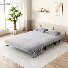 velvet light gray 55″ Convertible Chair Bed, Tri-Fold Sofa Bed with Adjustable Backrest & Pillow, Leisure Chaise Lounge Couch with Sturdy Steel Frame for Home & Office, Comfortable Sleeper Chair