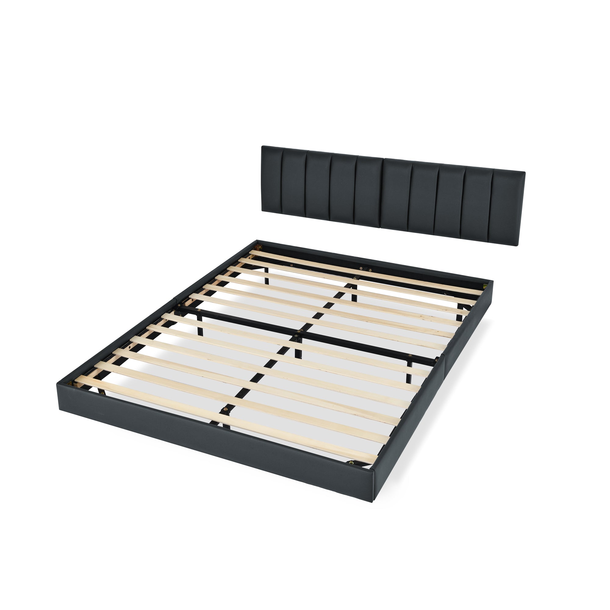 Queen Floating Bed Frame with Wall Mounted Headboard Modern Low Profile Platform Bed Frame Queen Size Faux Leather Upholstered Platform Bed Frame,No Box Spring Needed,Black Queen Floating Bed Frame with Wall Mounted Headboard Modern Low Profile Platform Bed Frame Queen Size Faux Leather Upholstered Platform Bed Frame,No Box Spring Needed,Black