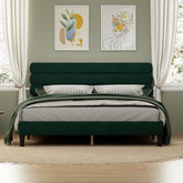King Bed Frame with Headboard, Sturdy Platform, Green