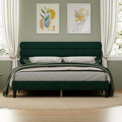 King Bed Frame with Headboard, Sturdy Platform, Green