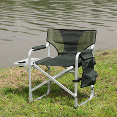 Padded Folding Directors Chair with Side Table & Storage - Green