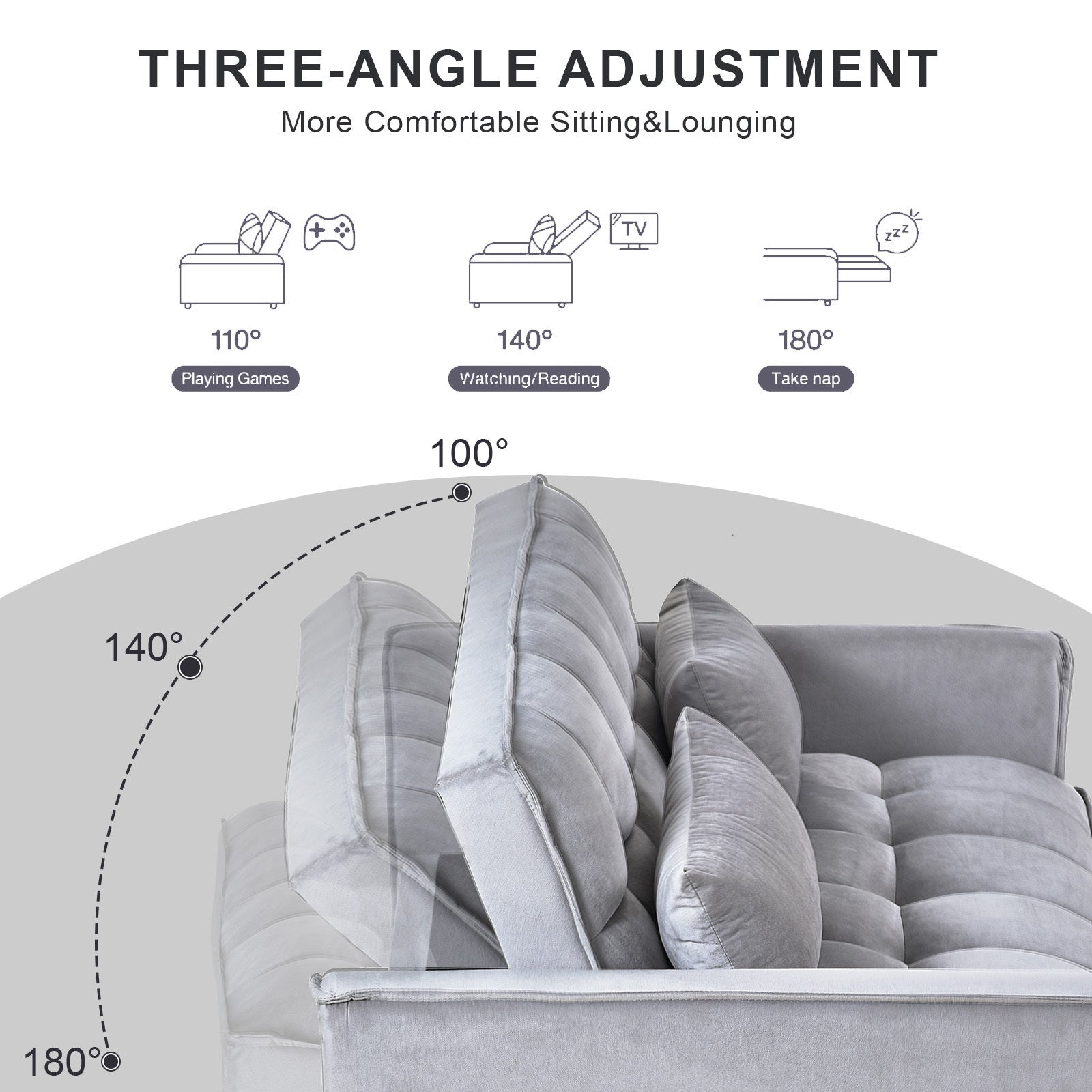 3-in-1 Sleeper Sofa Bed, Velvet Loveseat Futon – Gray 3-in-1 Sleeper Sofa Bed, Velvet Loveseat Futon – Gray