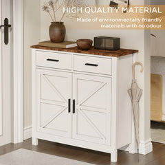 Kitchen Storage Cabinet, Modern Farmhouse Buffet Cabinet with Storage, Coffee Bar with 2 Drawers and 2 Doors, Floor Sideboard Buffet for Living Room, Dining Room, Bathroom,(White)