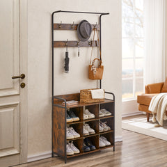 Hall Tree with Shoe Rack, 3-in-1 Entryway Coat Rack with Hooks