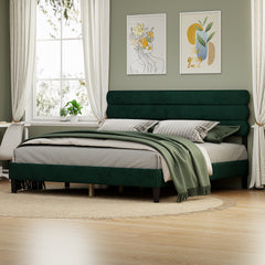 King Bed Frame with Headboard, Sturdy Platform, Green